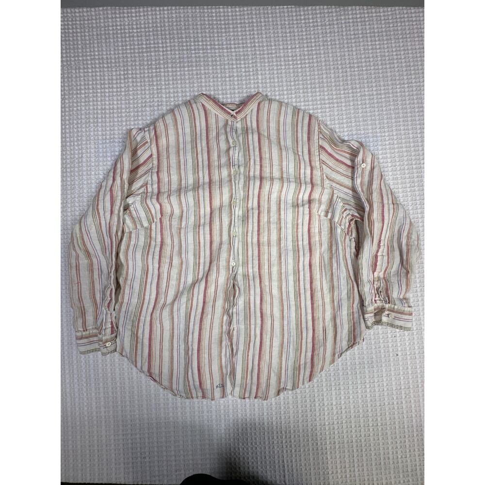 Lauren Ralph Lauren Linen Striped Shirt 2X Boho Coastal Button Up Relaxed